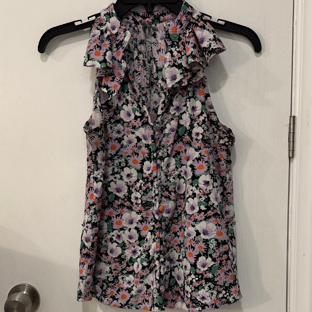 Anthropologie Multicolor Floral Ruffle Blouse